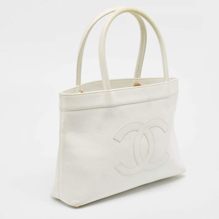 Chanel White Caviar Leather CC Tote