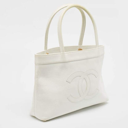 Chanel White Caviar Leather CC Tote