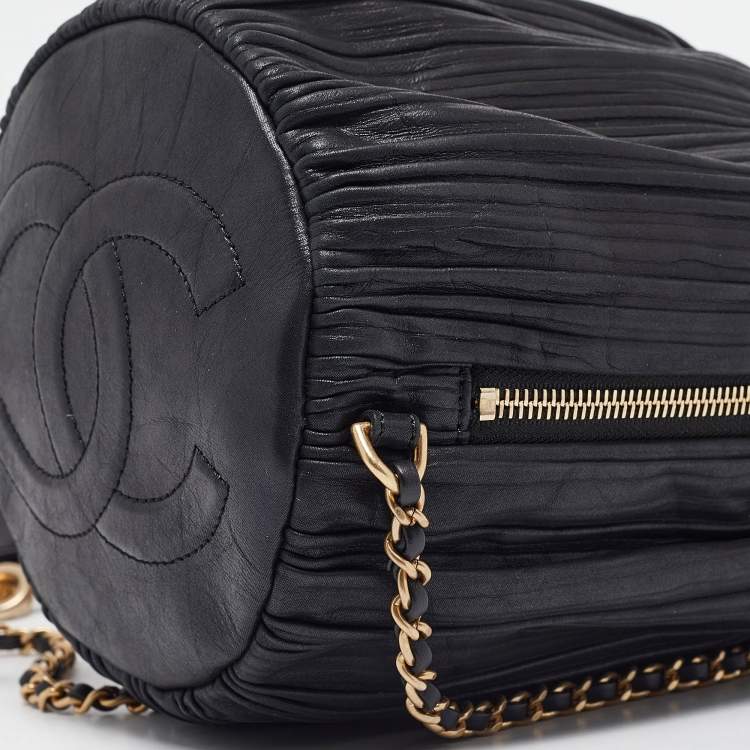 Chanel Black Shimmer Leather Coco Pleats Sling Backpack
