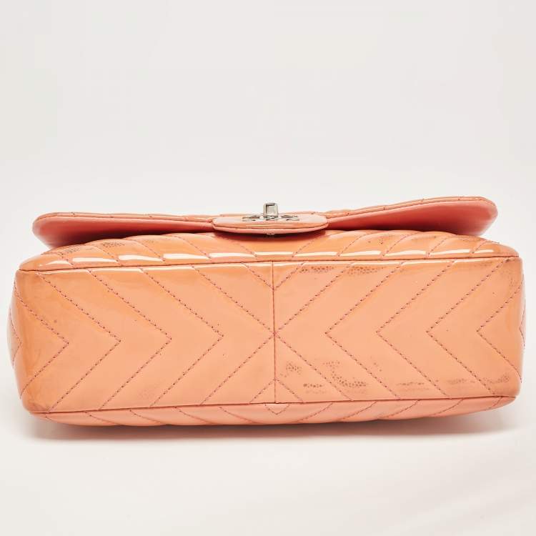 Chanel Pink Chevron Patent Leather Jumbo Flap Bag