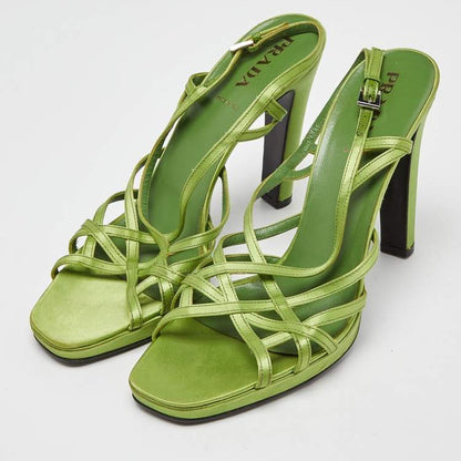 Prada Green Satin Strappy Platform Sandals Size 40
