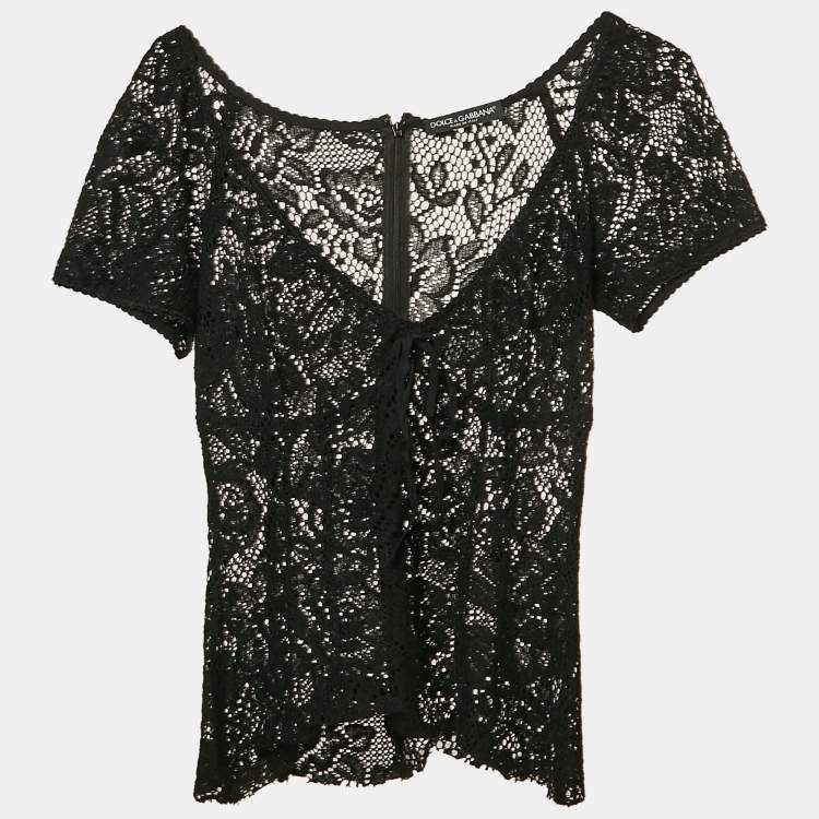 Dolce & Gabbana Black Lace V-Neck Sheer Top – Size S