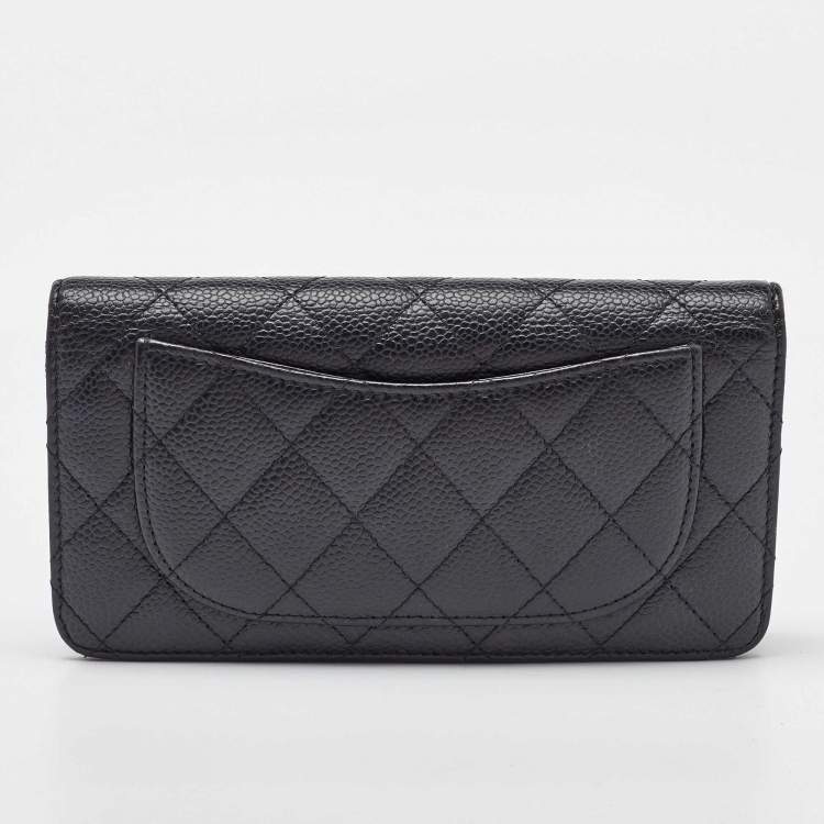 Chanel Black Quilted Caviar Leather L Yen Continental Wallet