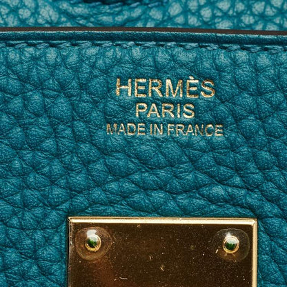 Hermes Blue Izmir Clemence Leather Birkin 30 Bag