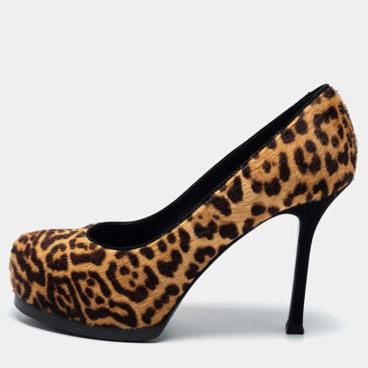 YSL Leopard Print Calf Hair Tribtoo Pumps Size 35