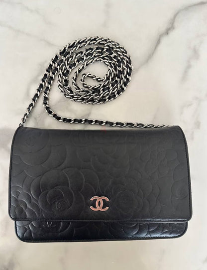 Chanel Camellia Wallet on Chain WOC Black Lambskin