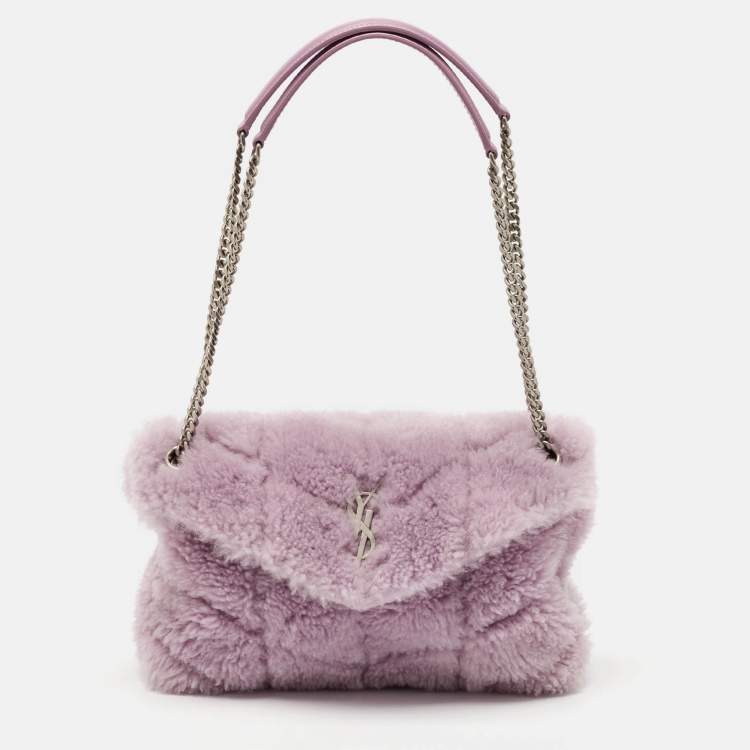 Saint Laurent Loulou Medium Shoulder Bag in Lilac Shearling