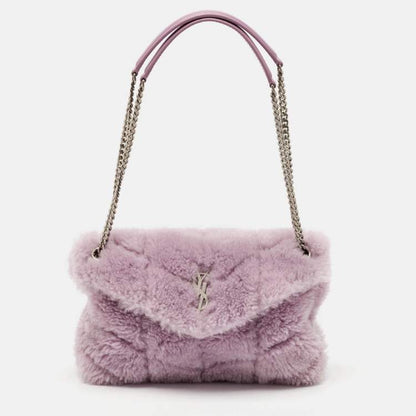 Saint Laurent Loulou Medium Shoulder Bag in Lilac Shearling