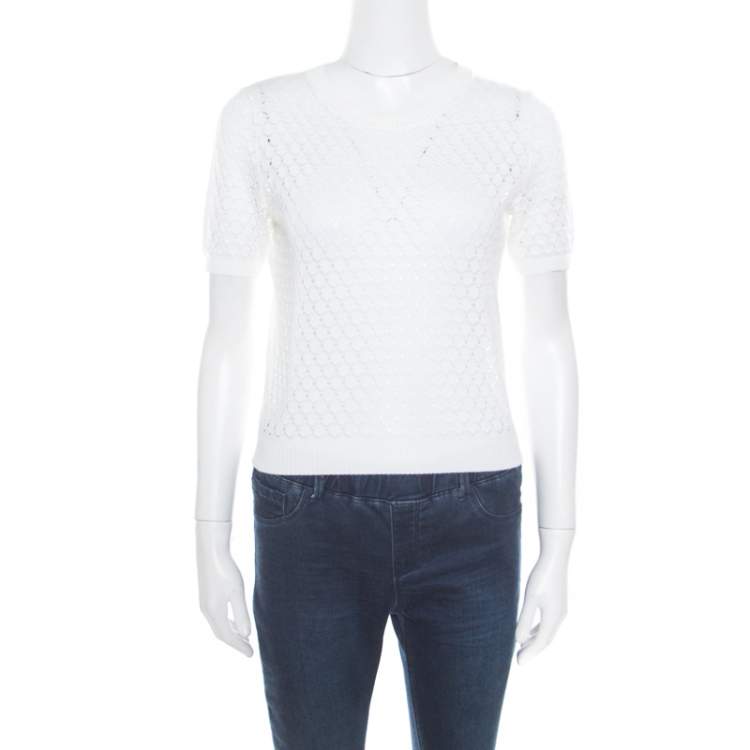 Marc Jacobs White Knit Crop Top – Fish Scale Pattern – Size S