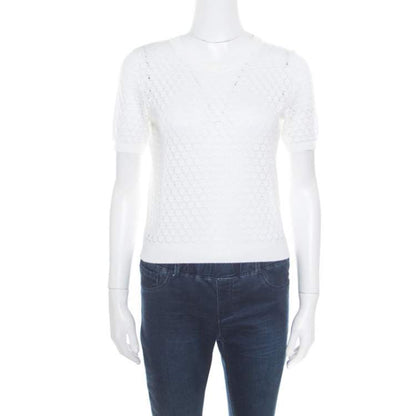 Marc Jacobs White Knit Crop Top – Fish Scale Pattern – Size S