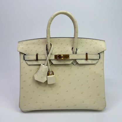 HERMÈS BIRKIN 25 IN NATA OSTRICH WITH GOLD HARDWARE