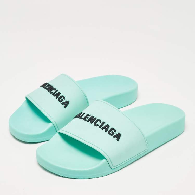 Balenciaga Blue Rubber Pool Slides Size 35