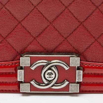 Chanel Red Quilted Leather & Patent Leather Medium