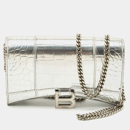 Balenciaga Silver Croc-Embossed Patent Leather Hourglass