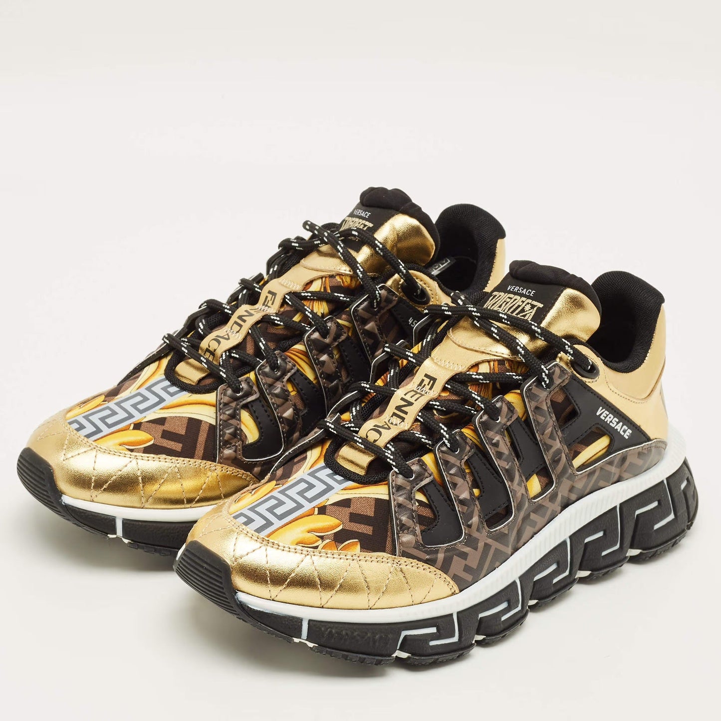 Versace Trigreca Size 42 Multicolor Fabric, Leather and Rubber Low Top Sneakers