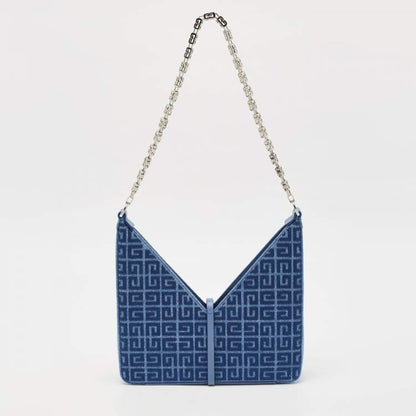 Givenchy Blue Monogram Denim & Leather Cut Out Chain Bag