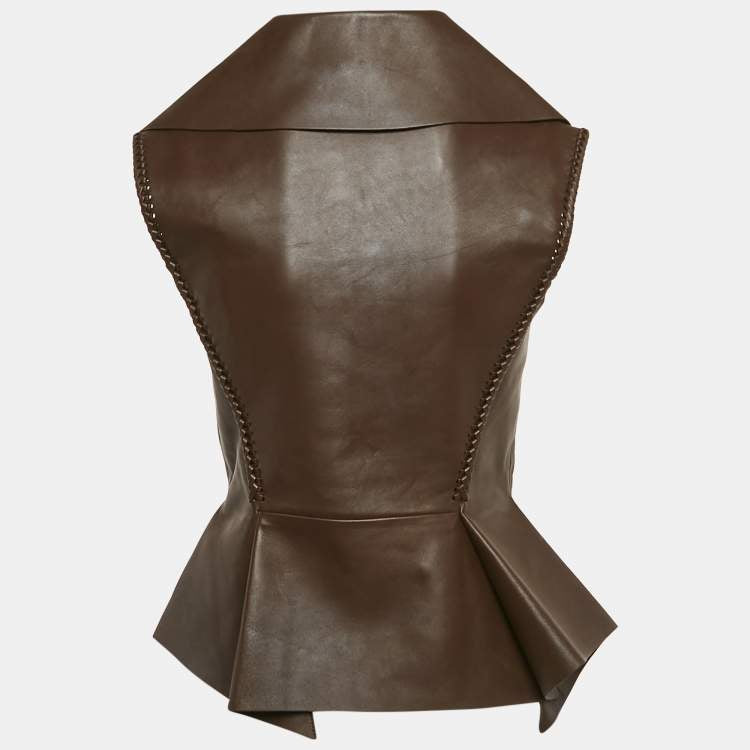 Givenchy Brown Braided Leather Peplum Vest – Size S – Brand New
