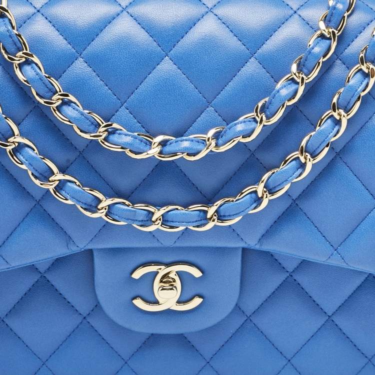 Chanel Blue Quilted Leather Jumbo Classic Double Flap Bag