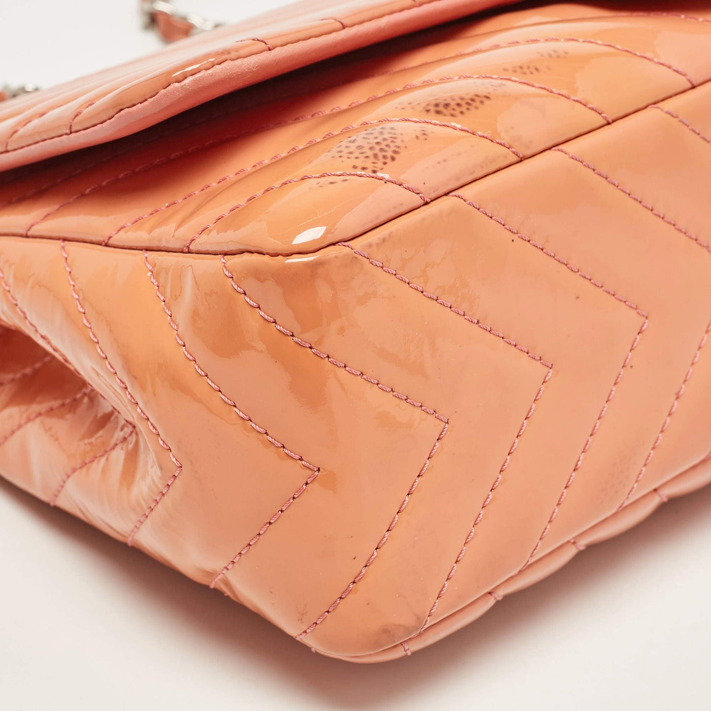 Chanel Pink Chevron Patent Leather Jumbo Flap Bag