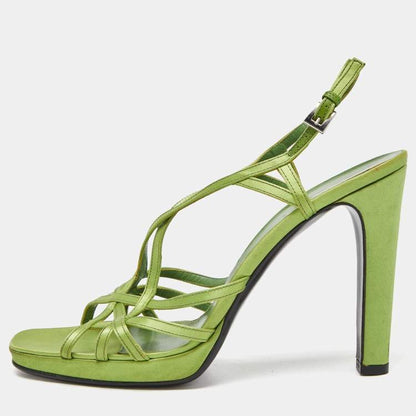 Prada Green Satin Strappy Platform Sandals Size 40