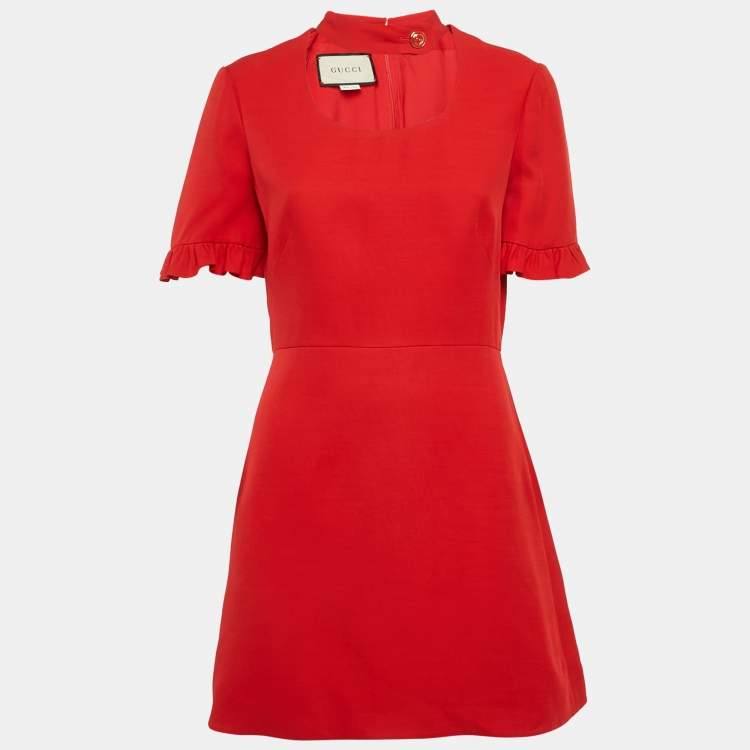 Gucci Red Silk Wool Ruffled Mini Dress with Detachable Collar – Size M – Brand New