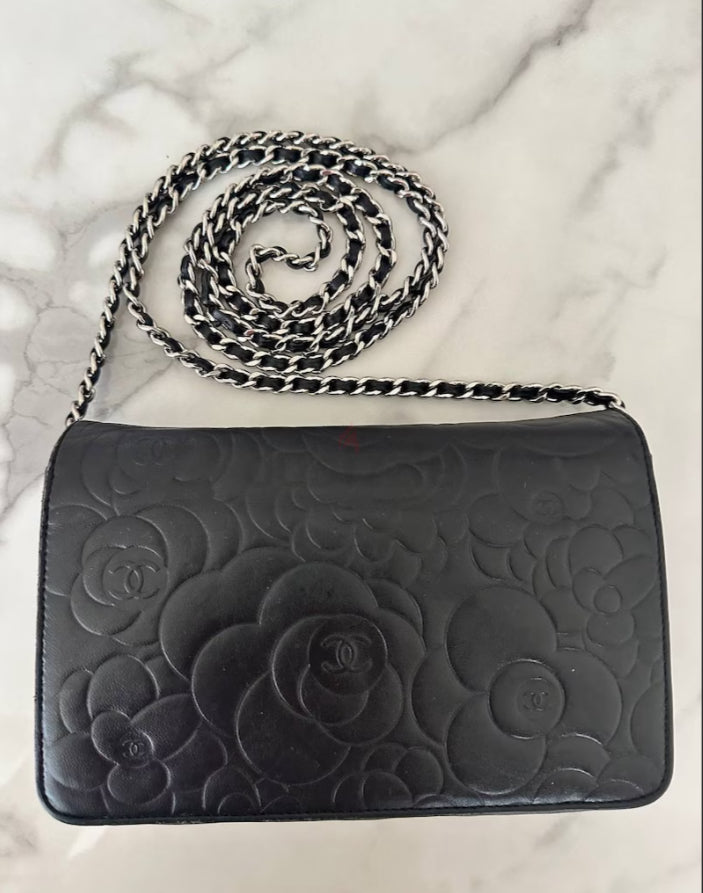 Chanel Camellia Wallet on Chain WOC Black Lambskin