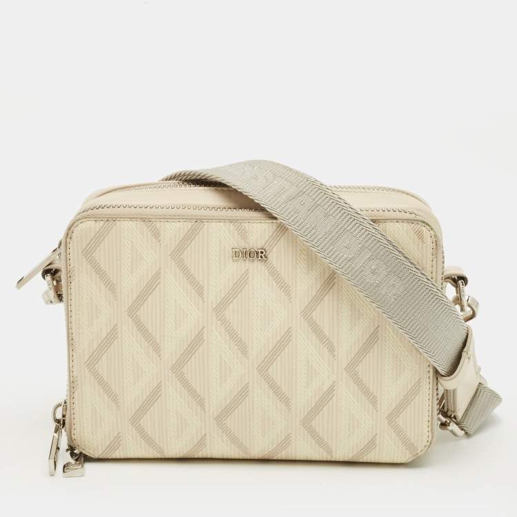 Dior Beige Diamond Print Coated Canvas & Leather Camera Bag