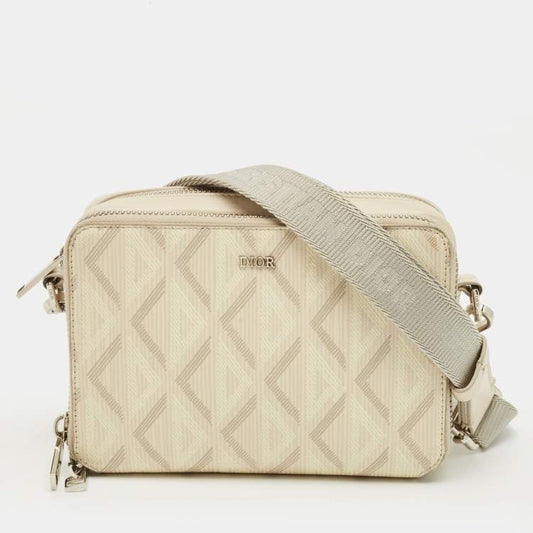 Dior Beige Diamond Print Coated Canvas & Leather Camera Bag