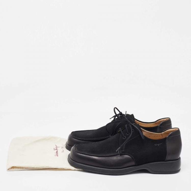 Salvatore Ferragamo Men’s Black Suede & Leather Derby Shoes - Size 41.5 - Brand New