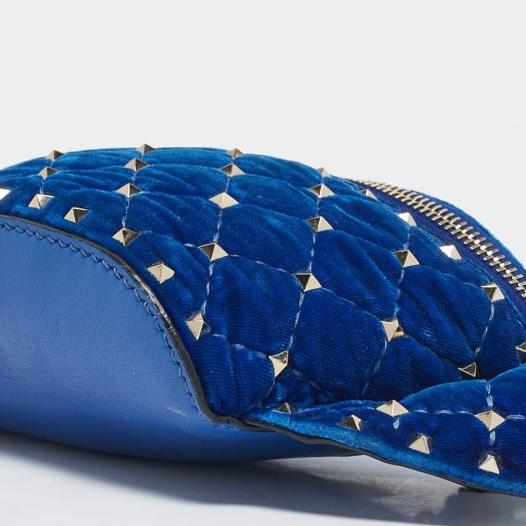 Valentino Blue Quilted Velvet Rockstud Belt Bag