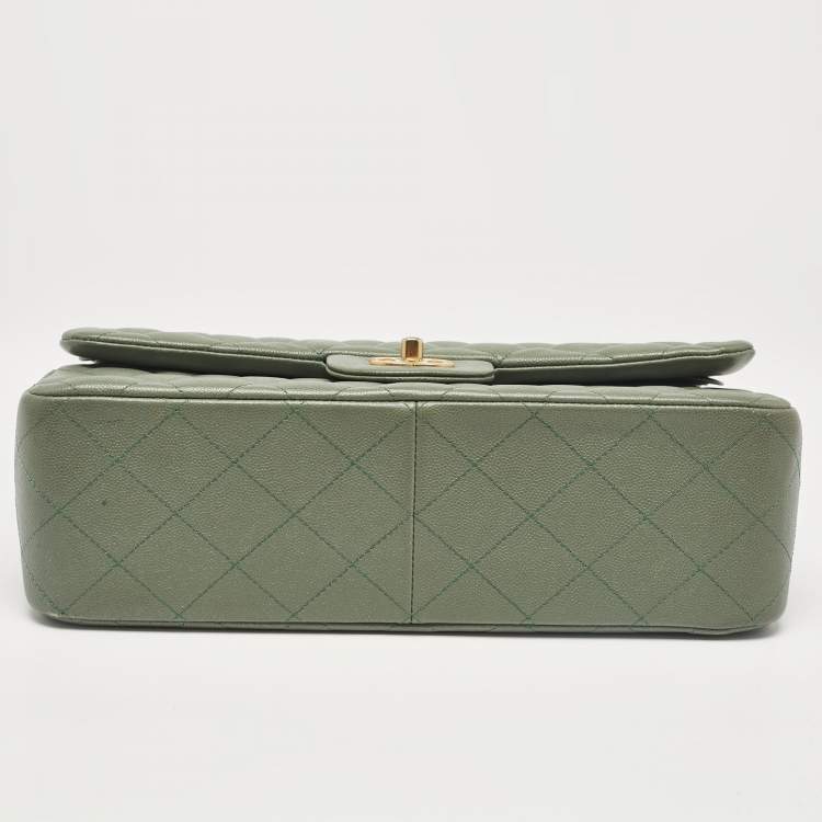 Chanel Green Caviar Leather Jumbo Classic Double Flap Bag