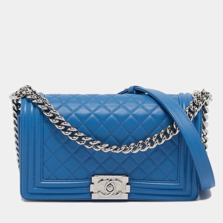 Chanel Medium Boy Bag in Light Blue Quilted Leather