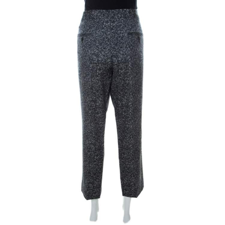 Michael Kors Dark Grey Chevron Print Stretch Wool Tapered Trousers – Size XL
