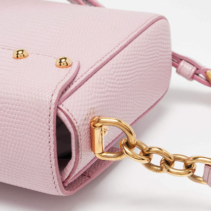 Dolce & Gabbana Lucia Medium Pink Lizard Embossed Leather Crossbody Bags