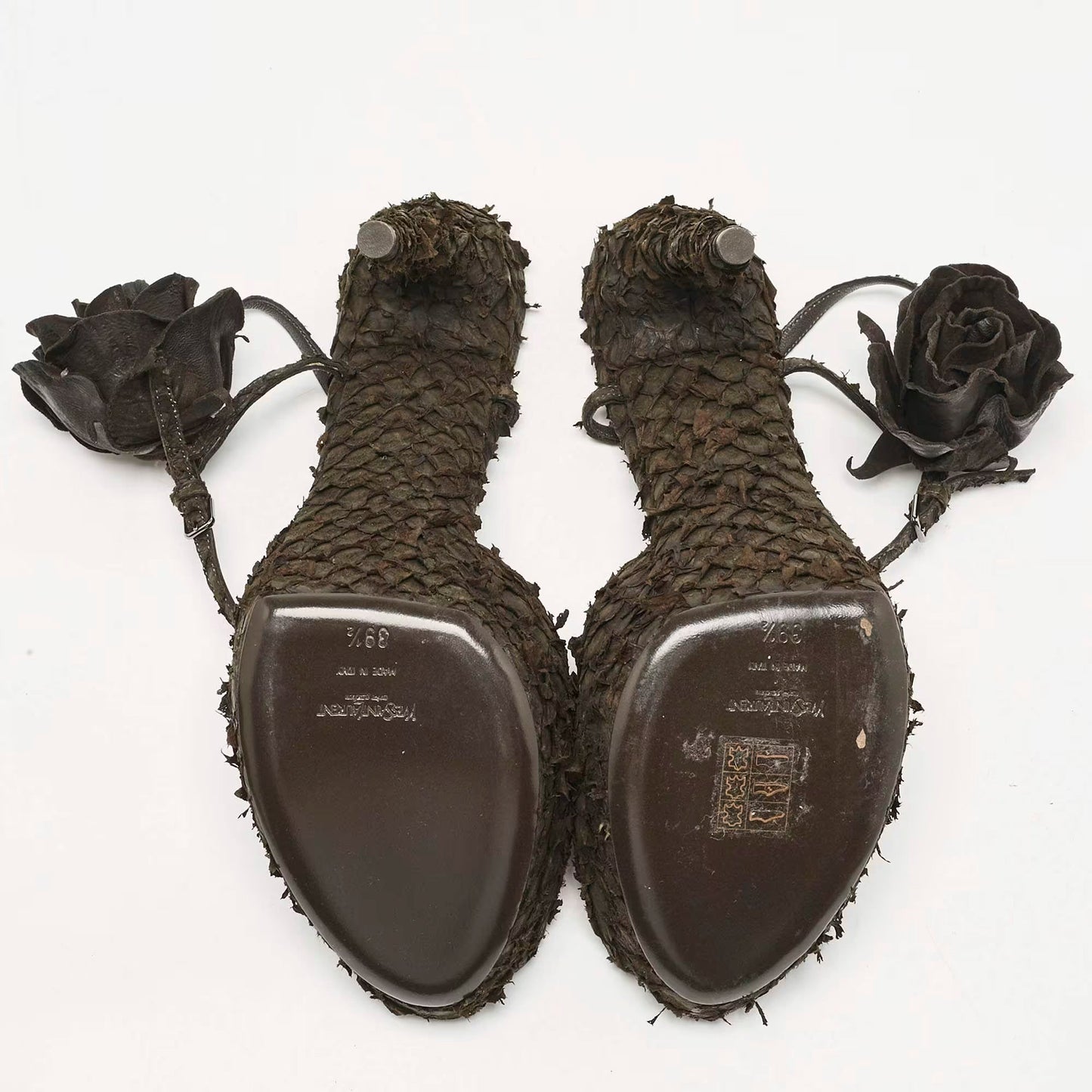 Yves Saint Laurent Dark Brown Python Platform Sandals Size 39.5