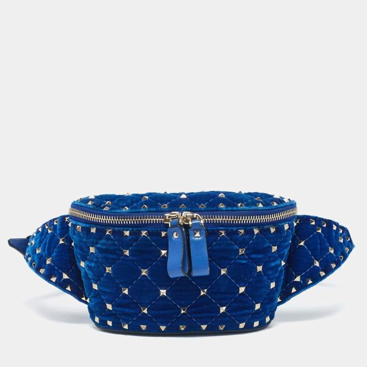 Valentino Blue Quilted Velvet Rockstud Belt Bag