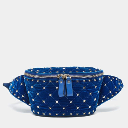 Valentino Blue Quilted Velvet Rockstud Belt Bag