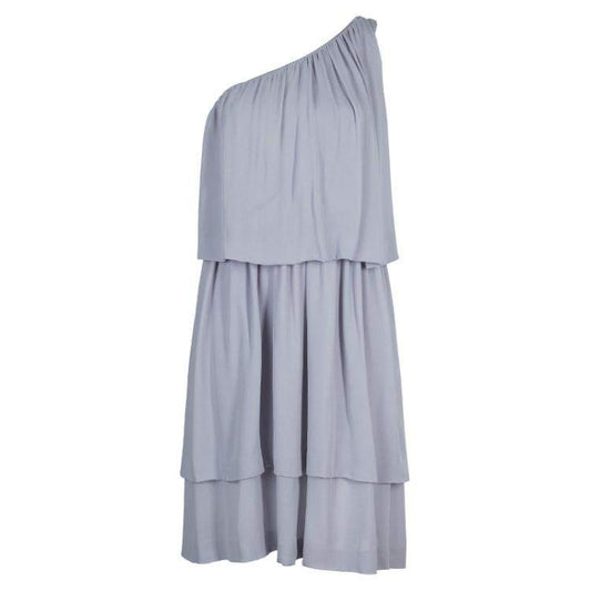 Chloé Grey Silk One-Shoulder Tiered Dress – Size S