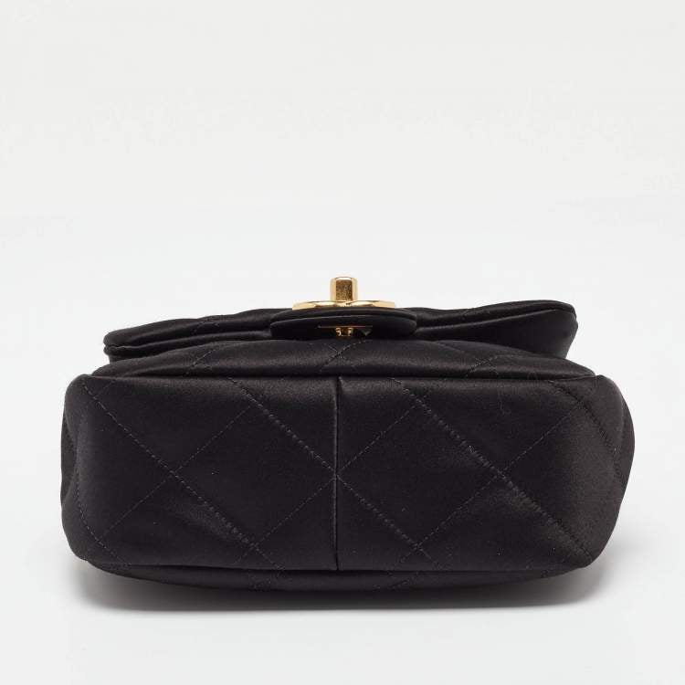 Chanel Black Quilted Satin Top Handle Flap Bag with Gold CHANEL Chain – Excellent Condition