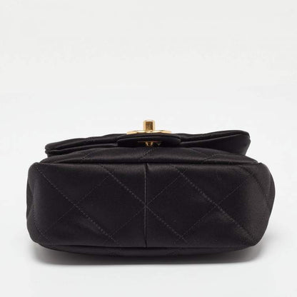 Chanel Black Quilted Satin Top Handle Flap Bag with Gold CHANEL Chain – Excellent Condition