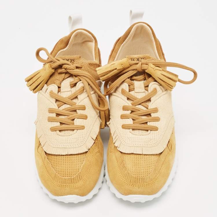 Tod’s Brown & Beige Perforated Suede Fringe Sneakers - Size 39