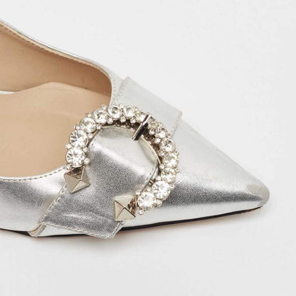 Jimmy Choo Silver Crystal Embellished Leather Pumps Size 37