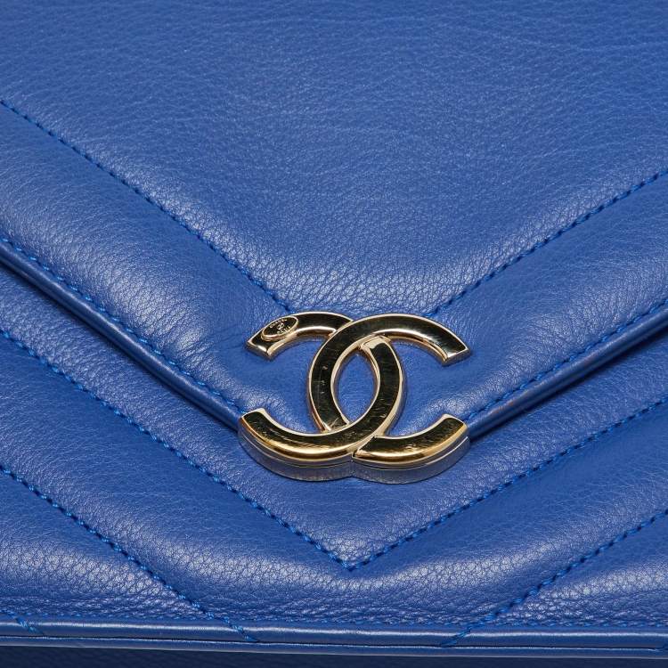Chanel Blue Chevron Leather Medium Coco Envelope Flap Bag – Gold Hardware