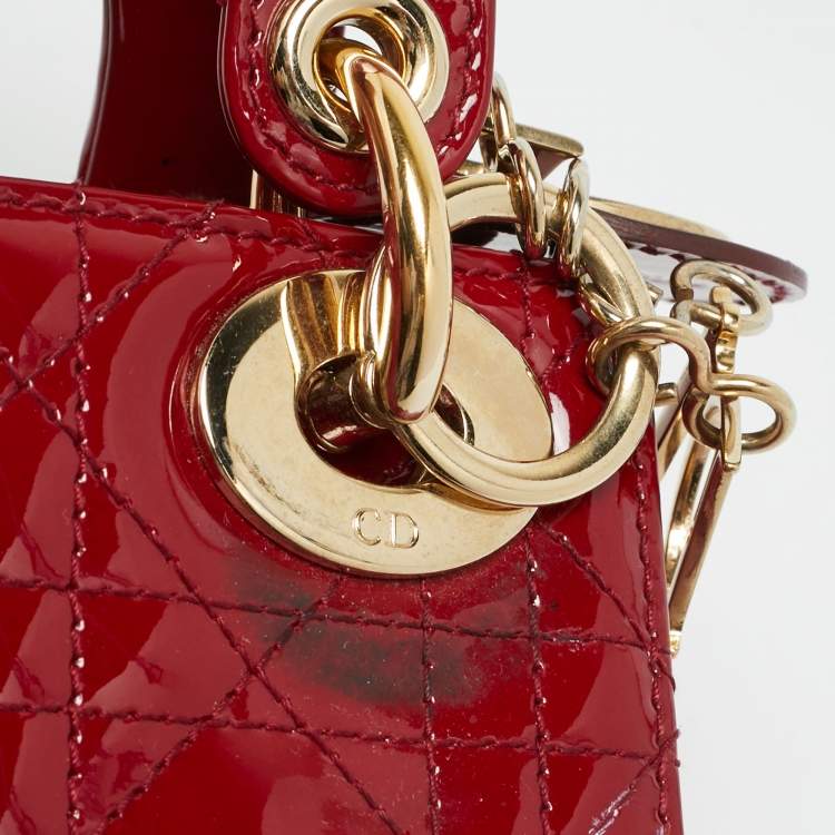 Dior Lady Dior Mini Red Cannage Patent Leather Tote Bag