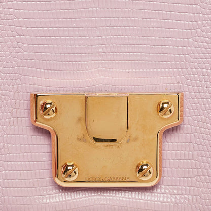 Dolce & Gabbana Lucia Medium Pink Lizard Embossed Leather Crossbody Bags