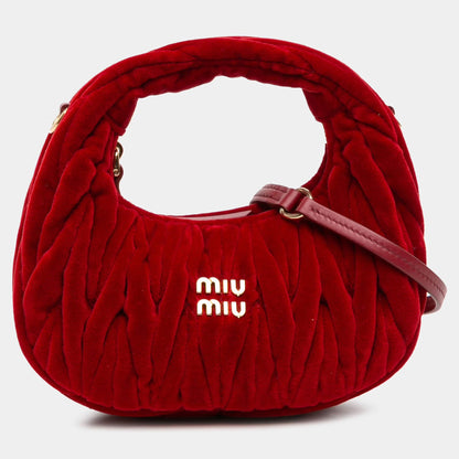 Miu Miu Red Mini Matelasse Velvet Wander Bag
