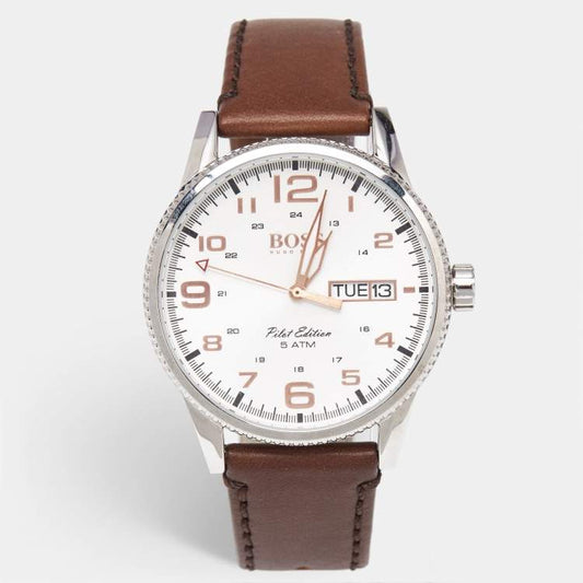 Hugo Boss Pilot Edition HB.279.1.14.2872 Men’s Quartz Watch – 44mm Stainless Steel, Brown Leather Strap