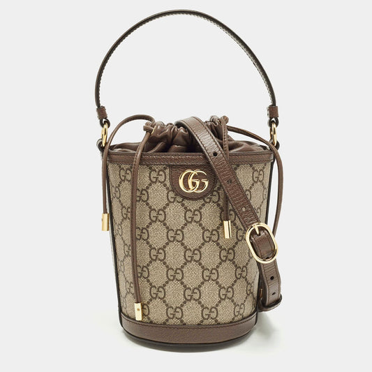 Gucci Ophidia Mini Beige/Brown GG Supreme Canvas and Leather Bucket Bag
