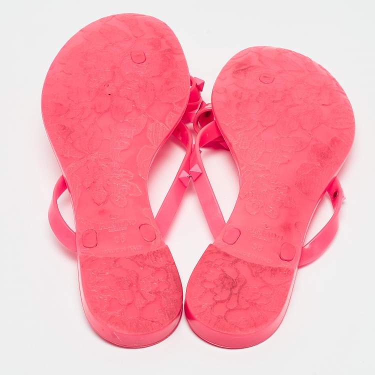 Valentino Rockstud Pink Rubber Slide Sandals Size 38