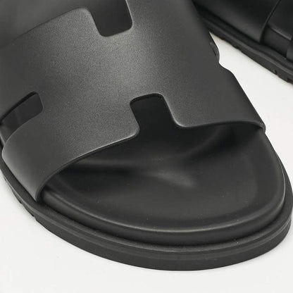 Hermès Black Leather Chypre Sandals Size 43